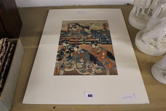 4 Japanese woodblock prints of actors and beauties including Tokokuni III